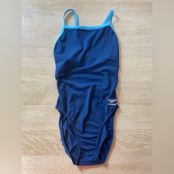 Speedo Endurance Navy Light Blue Performance One Piece Swimsuit Beach Diving - Picture 4 of 11